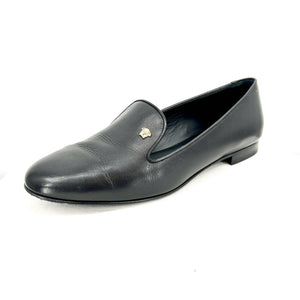 women Versace Women's Versace Black Leather Smoking Slipper Ballet Flat 39/8.5 Black Shoes 39/8.5