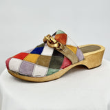 women Tory Burch Women's Tory Burch Patchwork Horsebit Jessa Clog 10.5 Multi Shoes 10.5