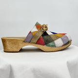 women Tory Burch Women's Tory Burch Patchwork Horsebit Jessa Clog 10.5 Multi Shoes 10.5