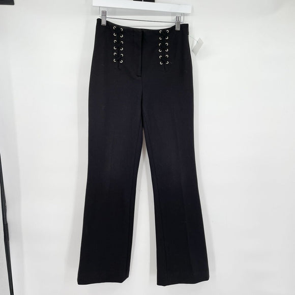 women White House Black Market Lace-up Front Flare Trousers Black Pants 0