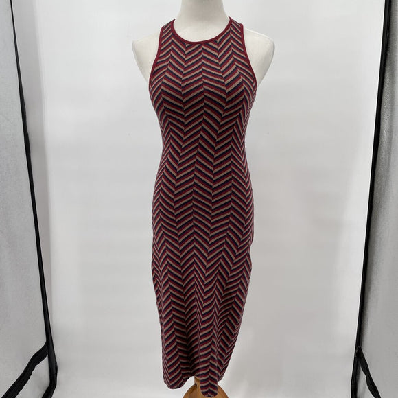 women House of Harlow 1960 Tara Chevron Midi Dress Stretch Tank Burgundy Multi Day Dress XS