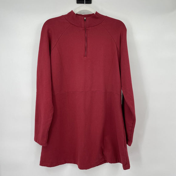 women Aventura Organic Cotton Fleece Tunic Red Sweatshirt L