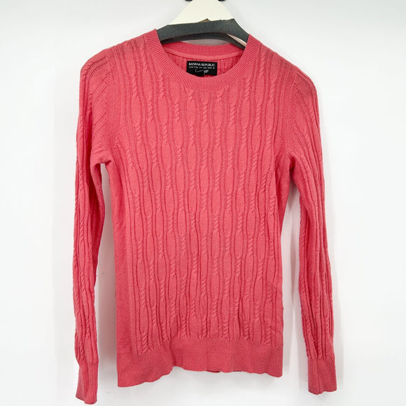 women Banana Republic Cable Knit Merino Blend Coral Sweater XS