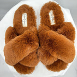 women Jessica Simpson Fuzzy Slides Brown Shoes 7-8