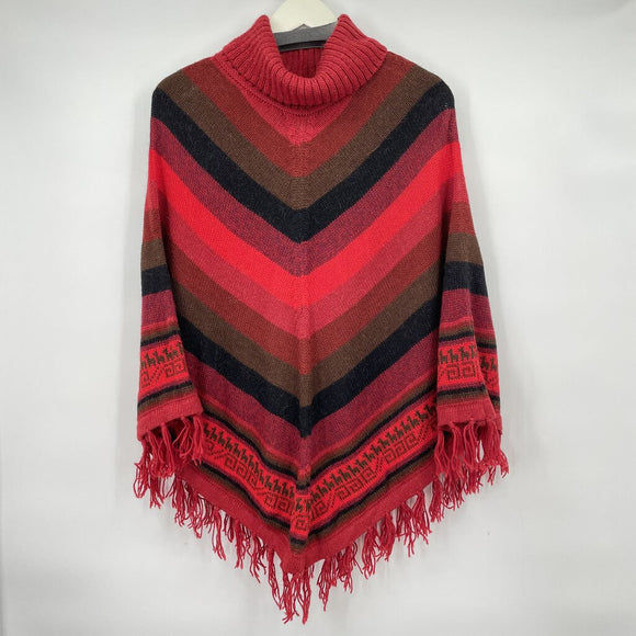 women Artesanias Yana Alpaca Poncho Red/Black/Brown Sweater OS