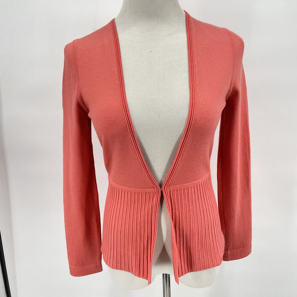 women Hugo Boss Fily Ribbed Peplum Merino Cardigan Coral Sweater XS