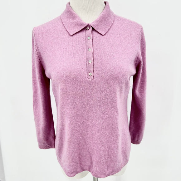 women griffen 3/4 Sleeve Partial Button Cashmere Rose Sweater XL