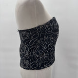 women White House Black Market Patterned Strapless B&W Top M