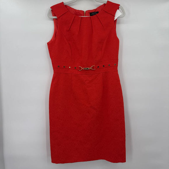 women Tahari Belted Brocade Red Day Dress 8P