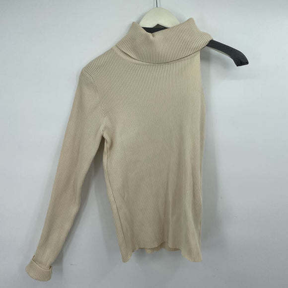 women White Birch Ribbed One Shoulder Turtleneck Cream Sweater L