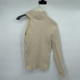 women White Birch Ribbed One Shoulder Turtleneck Cream Sweater L