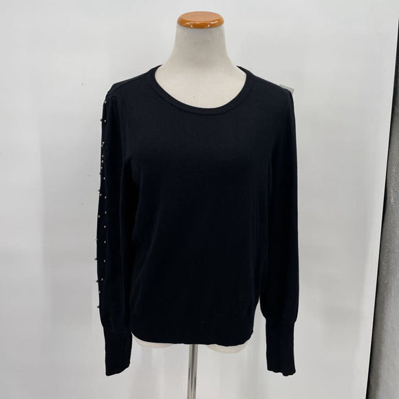 women Carmen Marc Valvo Beaded Sleeve Black Sweater L