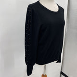 women Carmen Marc Valvo Beaded Sleeve Black Sweater L