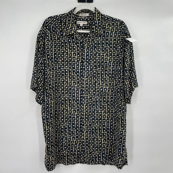 men Pierre Cardin Printed Button Front Black Cream Top L