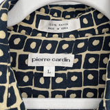 men Pierre Cardin Printed Button Front Black Cream Top L