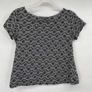 women Anthropologie Striped and Embroidered Black & White Top S