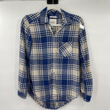 women American Eagle Plaid Flannel Blue and Cream Top XS