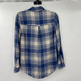 women American Eagle Plaid Flannel Blue and Cream Top XS