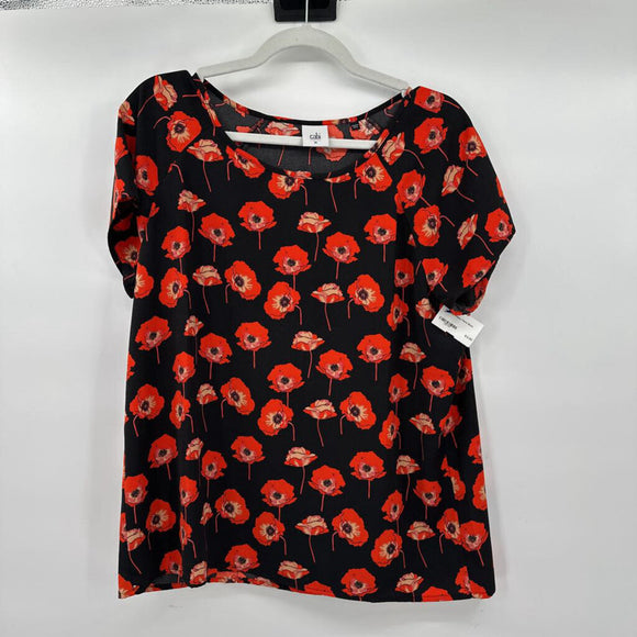 women Cabi Poppy Floral Black Top M