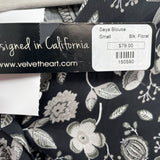 women Velvet Heart NWT Seya Floral Print Blouse Black Gray Top S