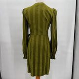 women FRNCH NWT Candy Striped Wrap Warm Olive Green Dress XS