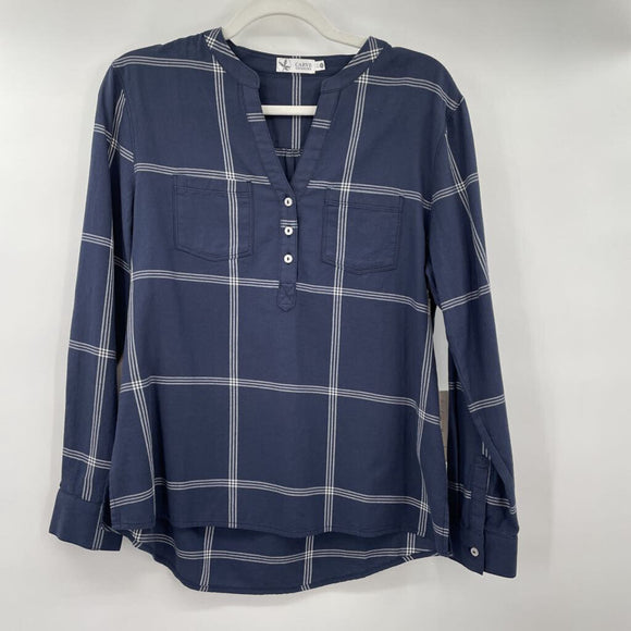 women Carve NWT Dylan Twill Windowpane Check MSRP $74 Navy Blue Top S