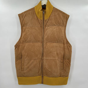 men Sean John Reversible Merino & Suede Vest Tan Yellow Jacket XXL