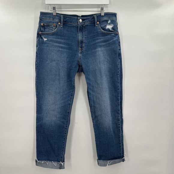 women Gap Cropped Girlfriend Mid Rise Blue Jeans 32/14