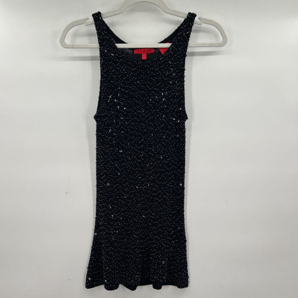 women Burns Silk Beaded Tank MSRP $198 Black Blue Top S