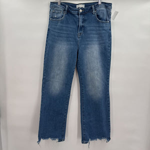 women Risen Distressed Hem Wide Leg Jeans