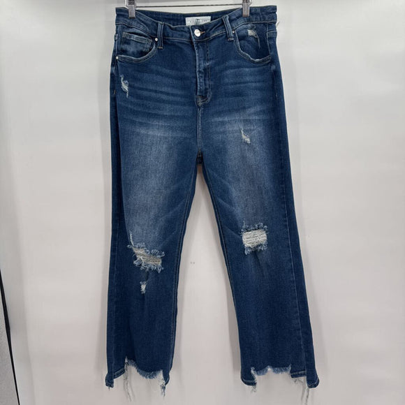 women Risen Distressed Wide Leg Blue Jeans 15/32