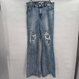 women Risen Distressed Bell Bottoms Blue Jeans 15/32