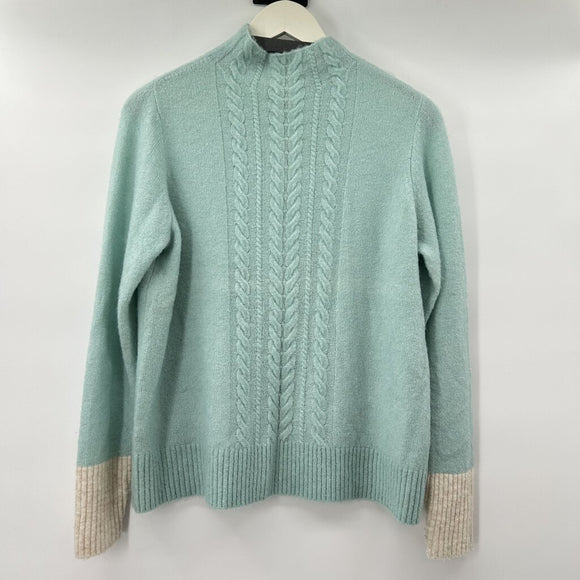 women Boden Cable Knit Funnel Neck Aqua Sweater 10