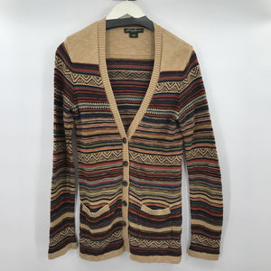 women Eddie Bauer Patterned Cotton Cardigan Tan Multi Sweater S