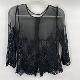 women Sheer Silk and Lace Black Top XS