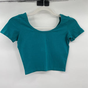 women Cropped Tee Teal Knit Top XS