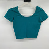 women Cropped Tee Teal Knit Top XS