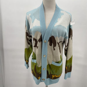 women Pacsun Print Cardigan Blue Multi Sweater M