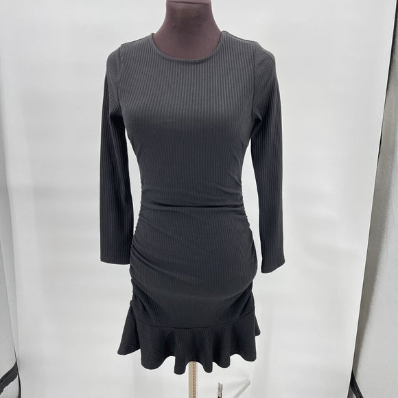 women Byinns NWT Ruched Ruffle Bodycon Black Dress S