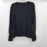 women Beaded Ruffle Hems Black Sweater 1X