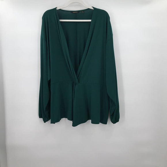 women Iman Deep V Neck Green Top 3X