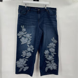 women Diane Gilman Floral Applique Blue Jeans 22W