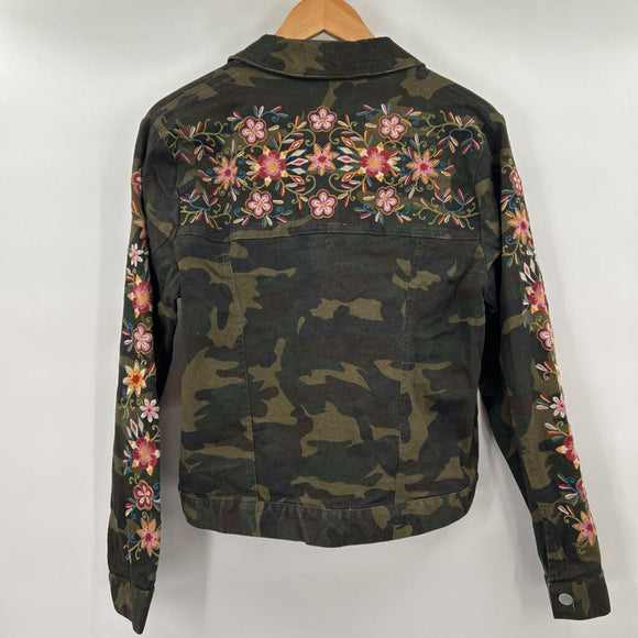 women Savanna Jane Camo Embroidered Button Front Green Multi Jacket L