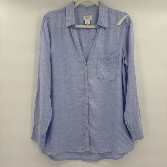 women Sigrid Olsen Linen Button Front Blue Top M