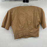 women H&M Structured Cotton Blouse Tan Top 4