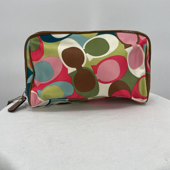 women Coach Signature Scarf Cosmetic Bag Blossom Pink Multi Purse