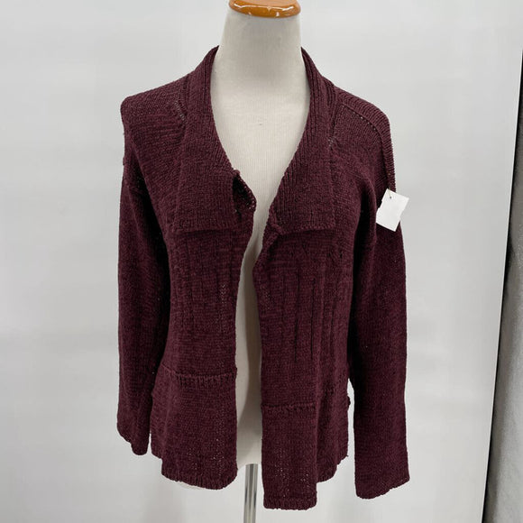 women Curio Open Collared Cardigan Burgundy Sweater M