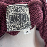 women Curio Open Collared Cardigan Burgundy Sweater M