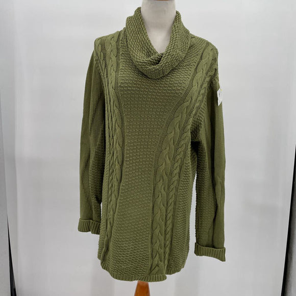 women Cotton Country Cotton Cable Knit Olive Green Sweater M