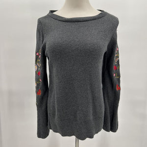 women Loft Cotton Blend Embroidered Gray Sweater M